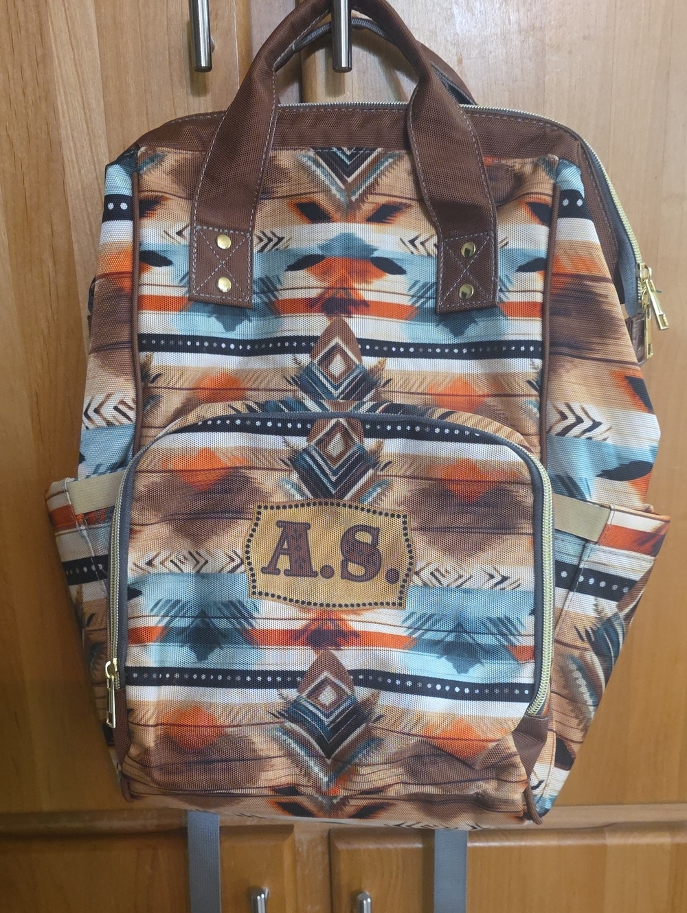 Patterned Canvas Travel Backpack - Brown & Blue Southwestern Print